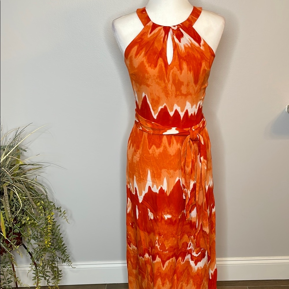 WHBM•NWT•Orange Maxi Sundress with Halter Neckline for Resort Wear•Size 0